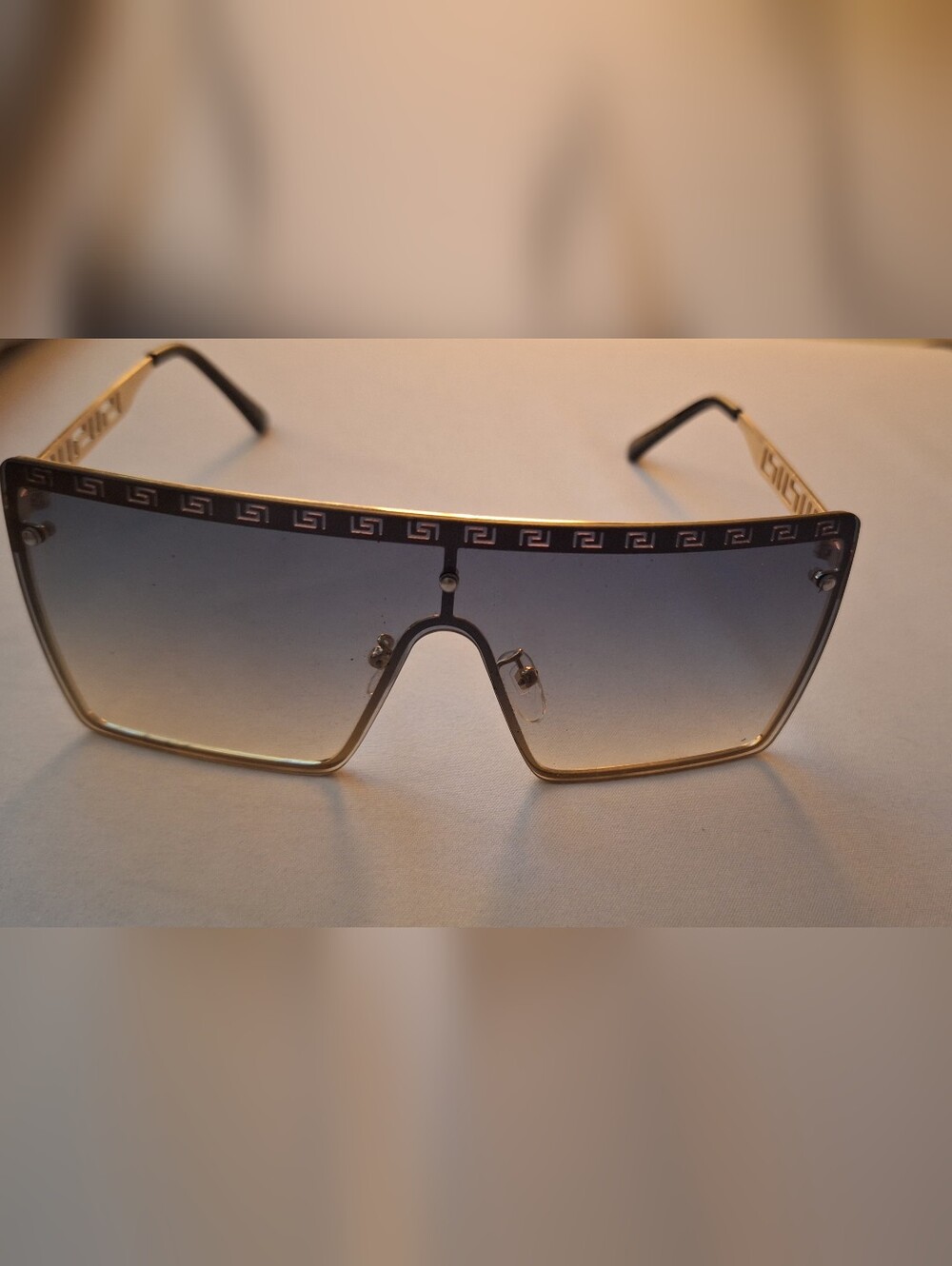 Gold Frame Gradient Blue Shield Sunglasses - Versace Style